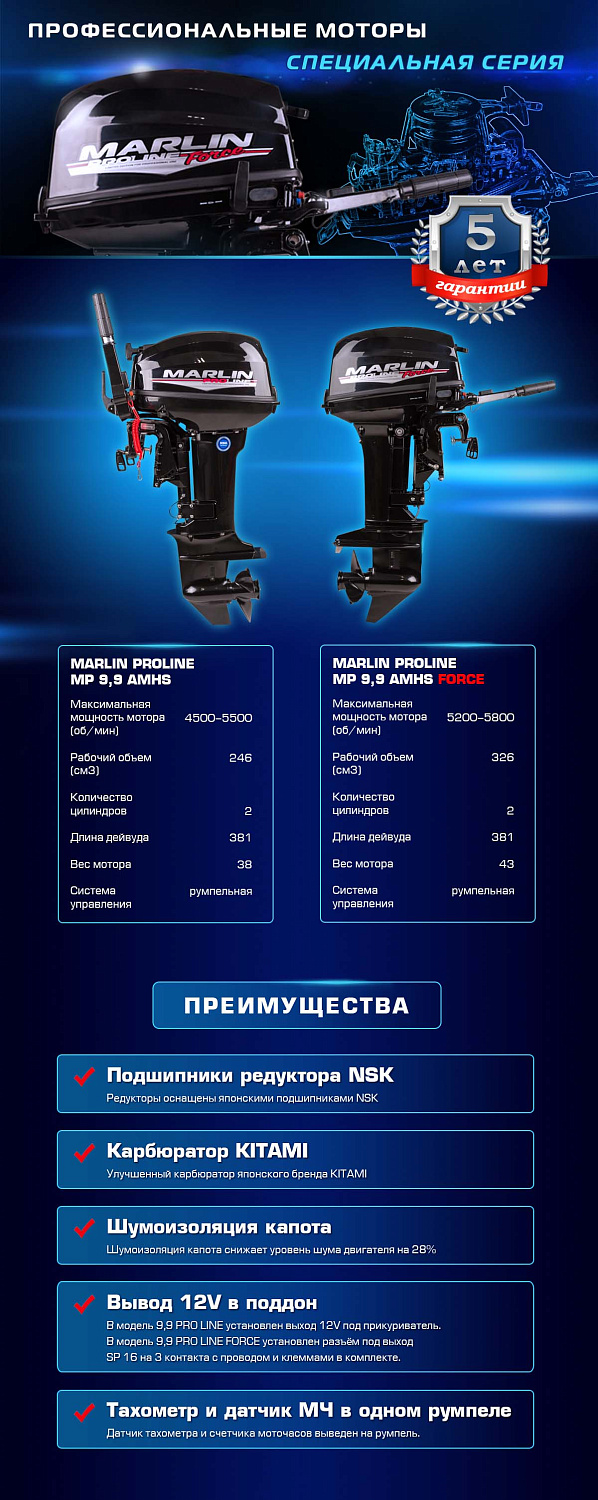 Лодочный мотор MARLIN PROLINE MP 9.9 (20) AMHS FORCE в Костроме